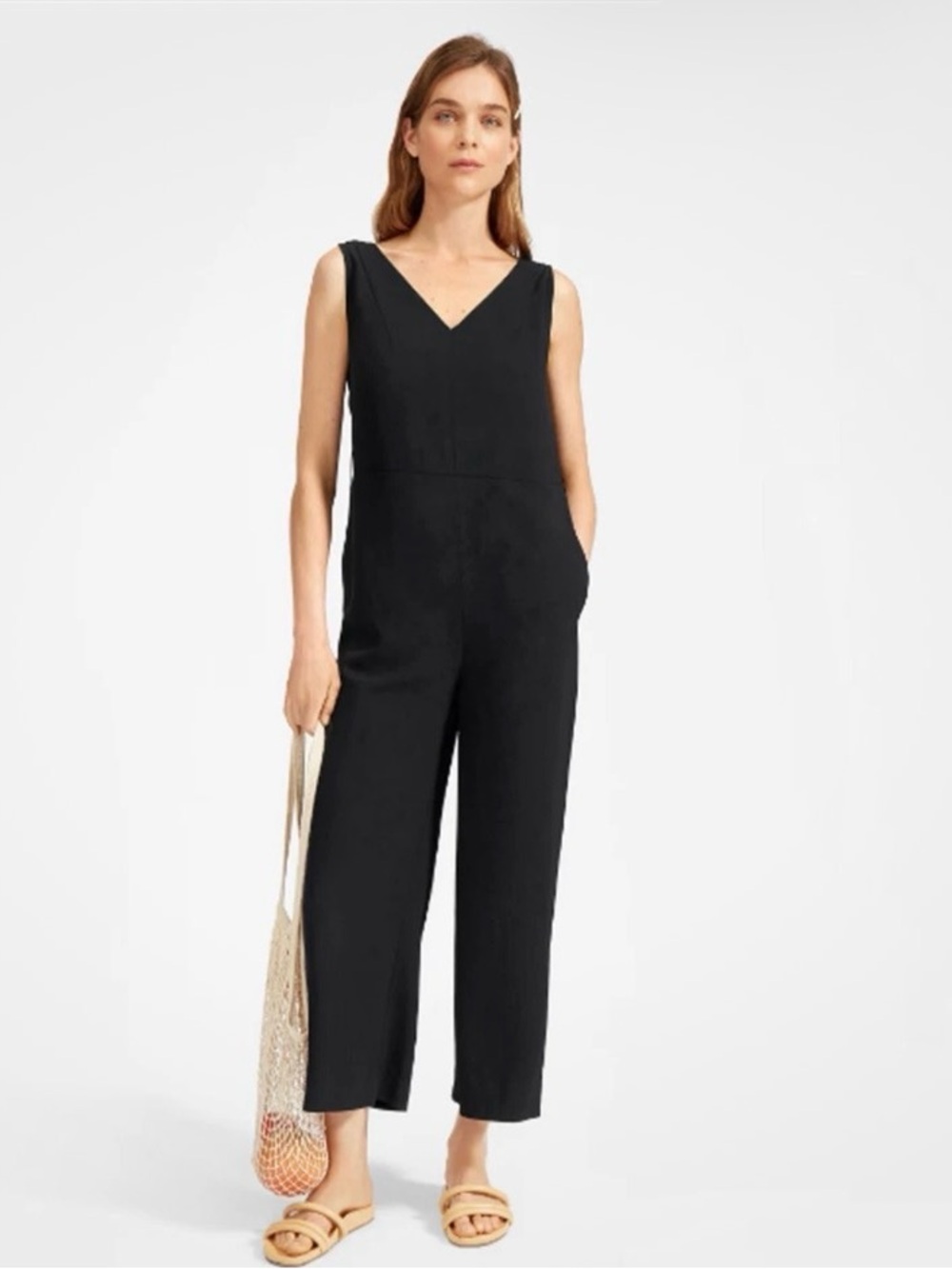 Everlane Black V-Neck Sleeveless Jumpsuit - Picture 1 of 11